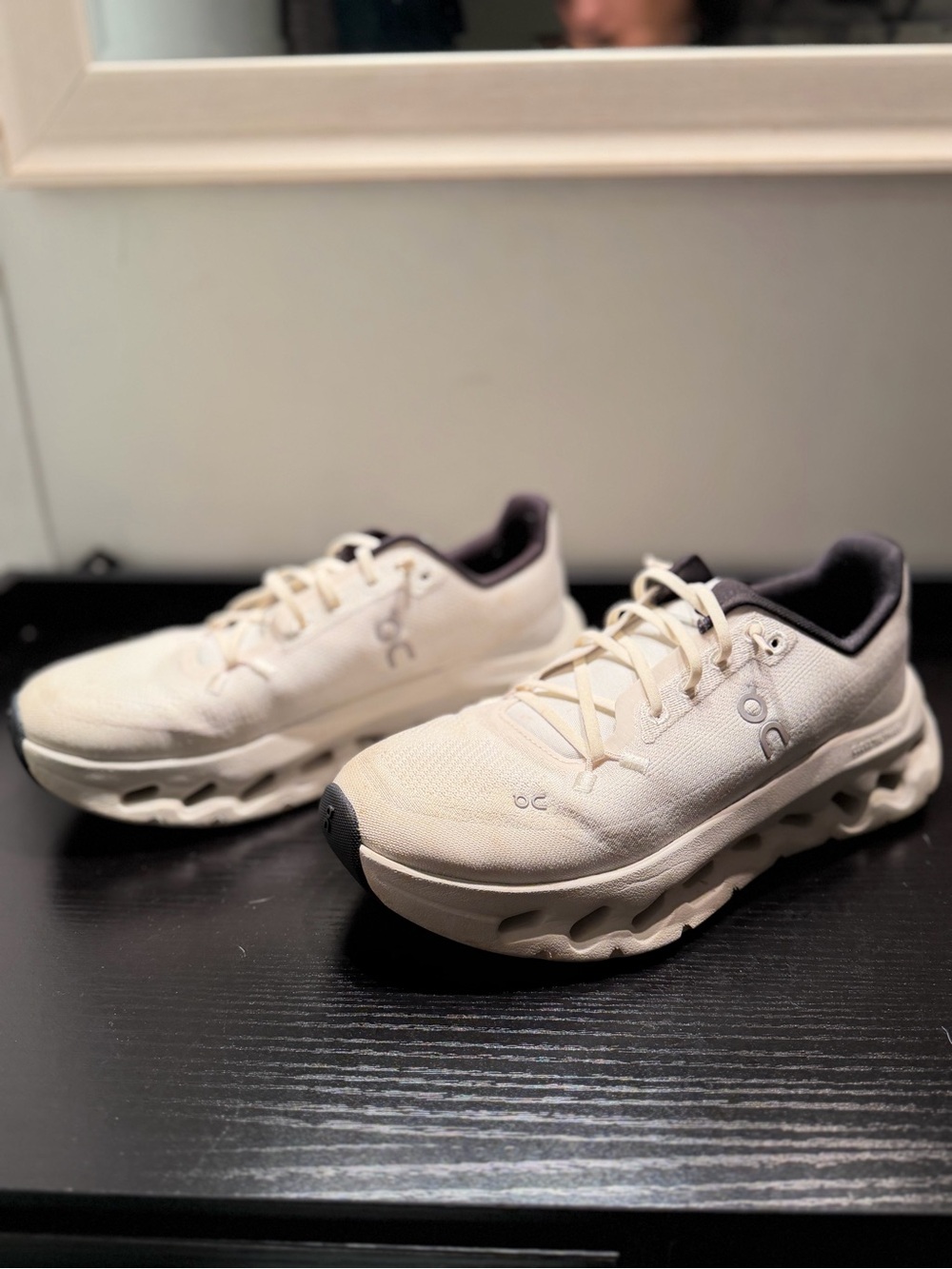 On Running Cloudmonster Sneakers in Cream with Black Trim